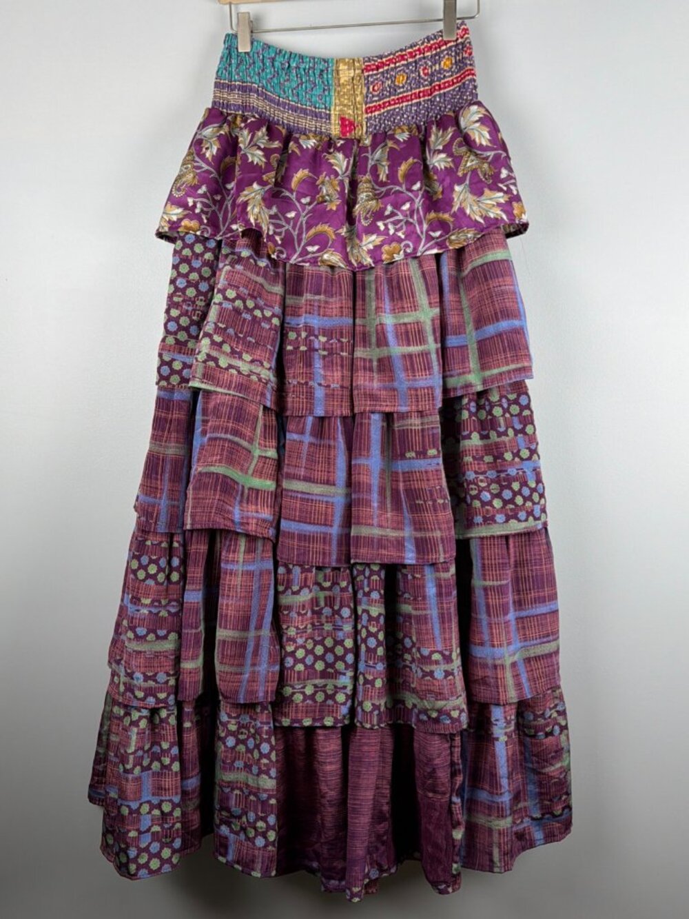 Kantha Bae Venus Ruffle Skirt Dress Convertible Free Sz Purple Hippie Maxi Silk